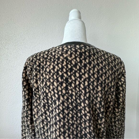 Bob Mackie Fleece Zip Up Jacket Pockets Brown Black Wearable Art - Picture 7 of 13